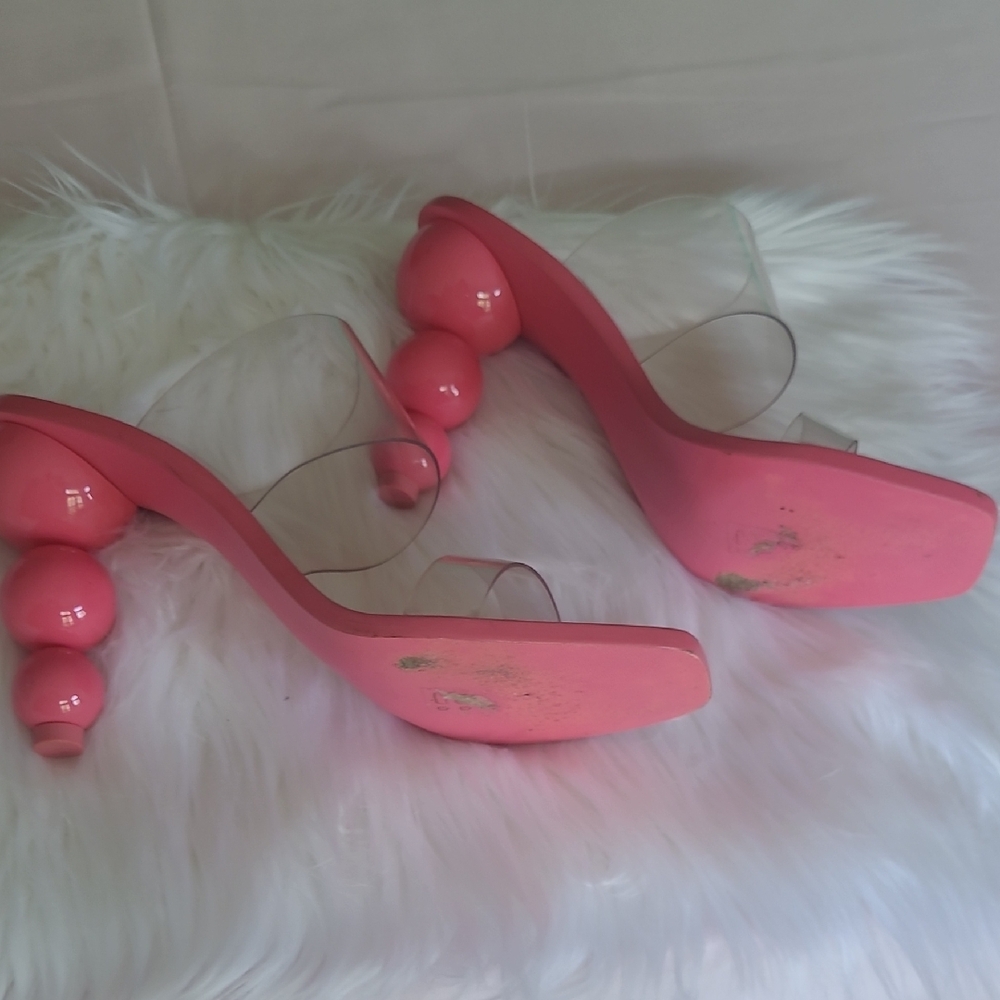 Stylish Pink Women's Heels with Clear Straps - Picture 3 of 4